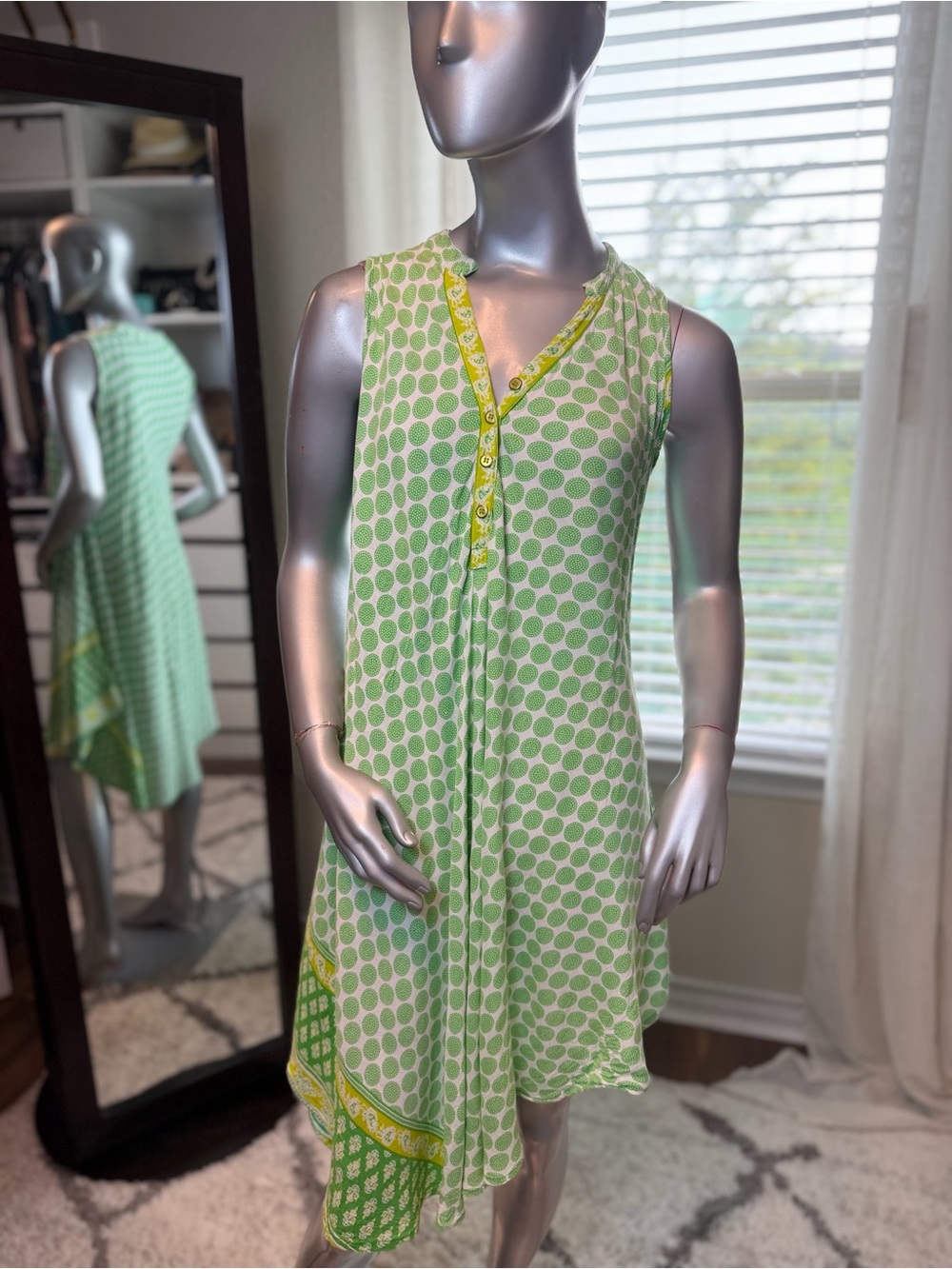Seven Islands Green Polka Dot Print Sleeveless Midi Dress Large
